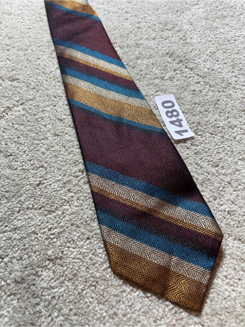 Vintage Christian Dior Silk Tie Stripe Mens Brown Blue
